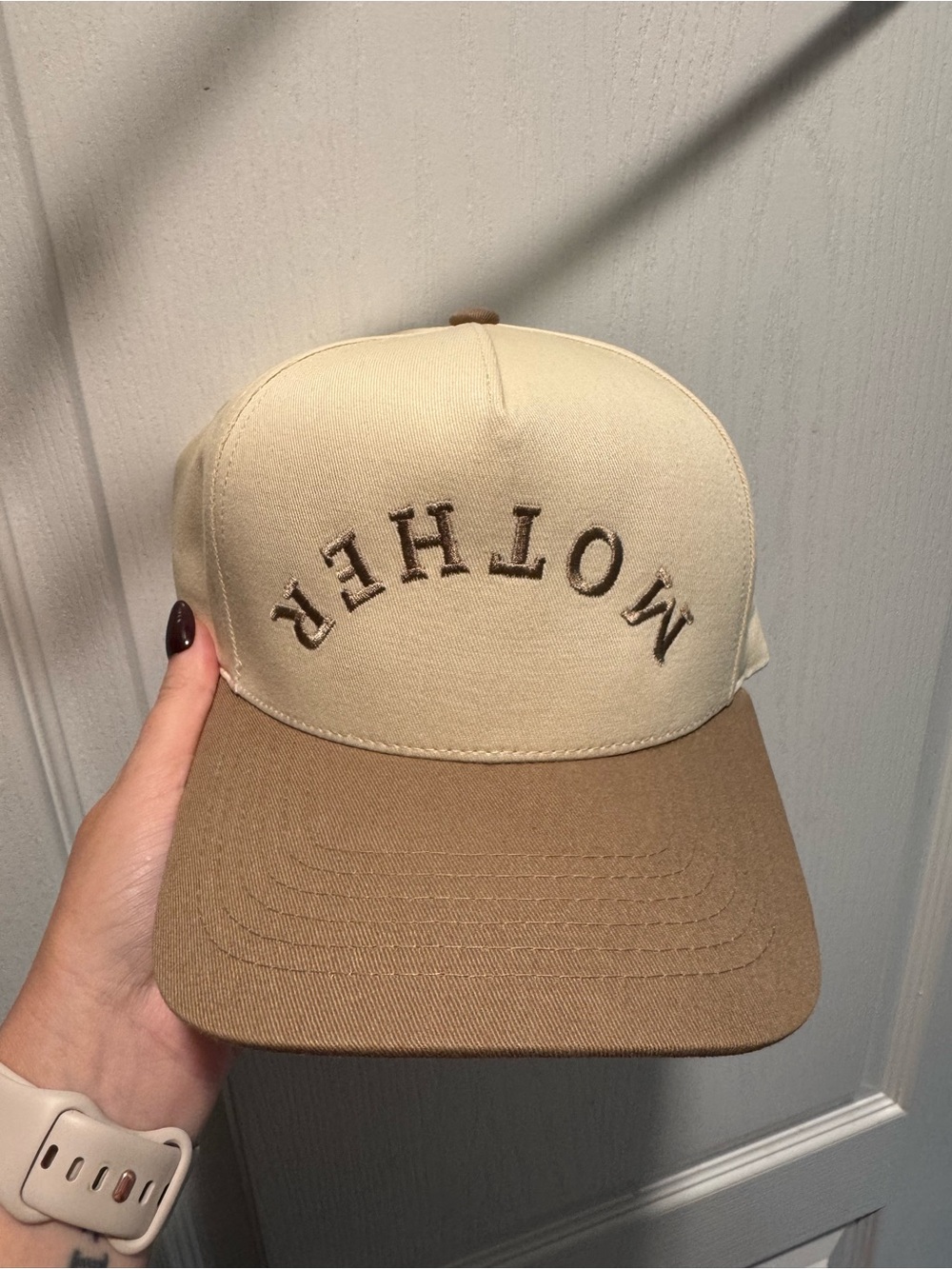Embroidered "MOTHER" Two-Tone Baseball Cap - Beige & Brown